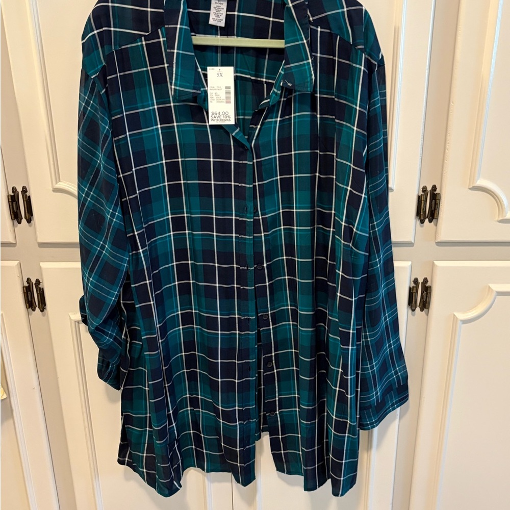 Catherines Green Oversized Long Sleeve Notched Collar Shirt